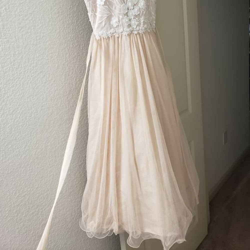 Big Girls Embroidered Mesh Gown, Taupe - Picture 7 of 9